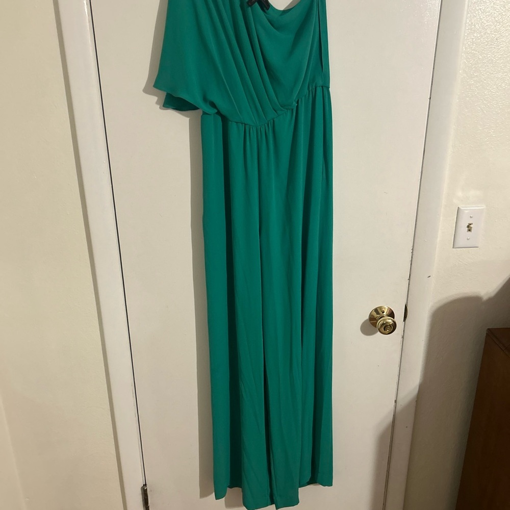 BCBGMaxAzria Teal One Shoulder romper